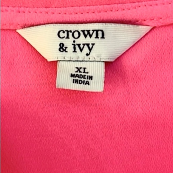 Crown & Ivy, Vibrant Pink/Orange,Women's Pink Ruffle V-Neck Top, EUC, Size XL - Picture 12 of 13